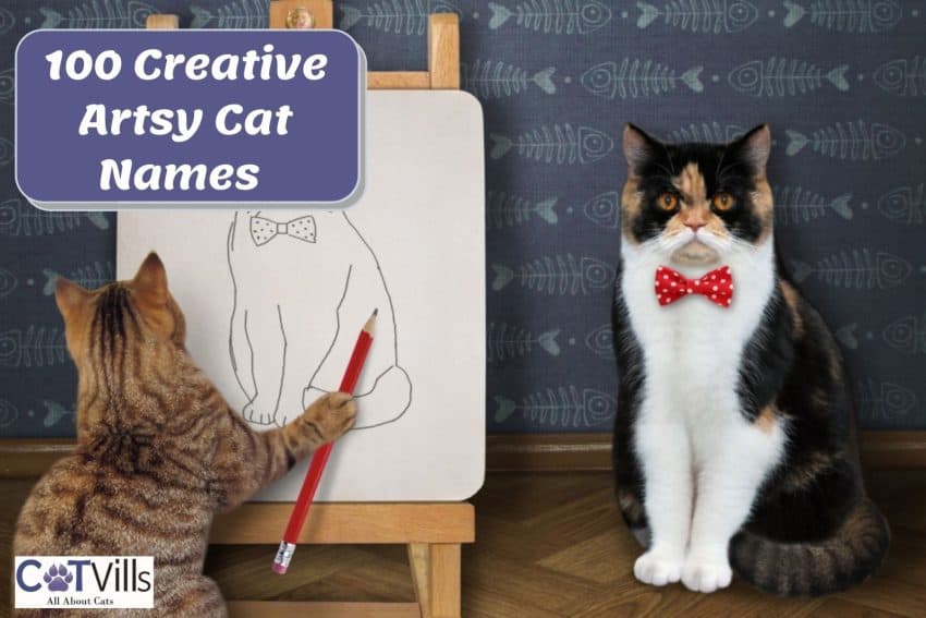 tiger cat painting his friend cat for Artsy cat names portrait
