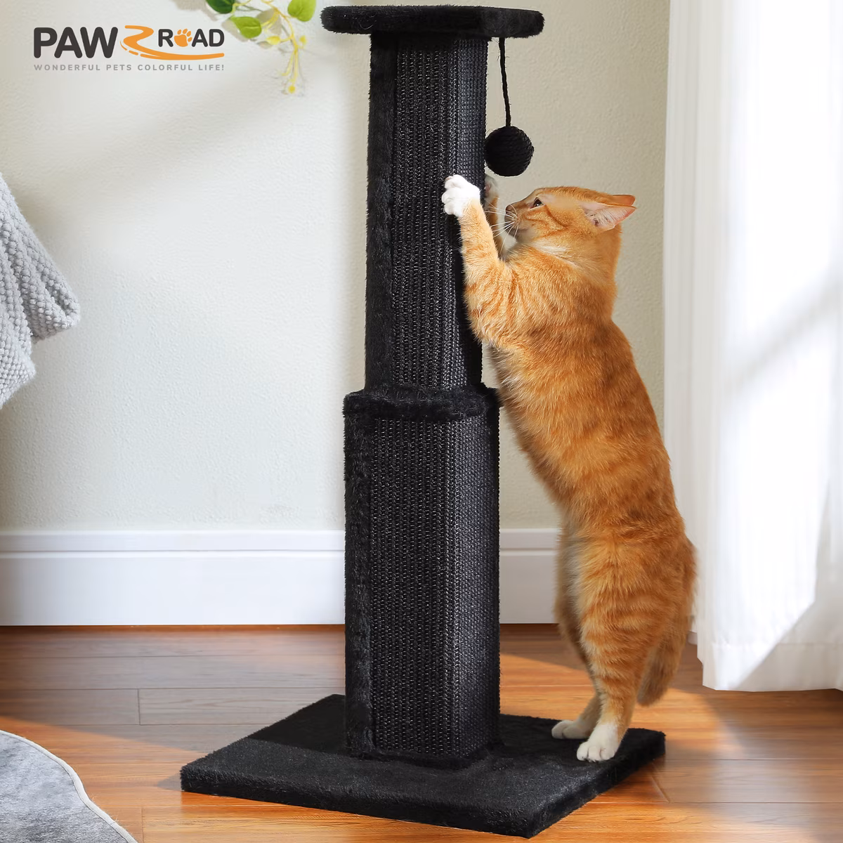 PAWZ Road 32-in Ultimate Large Cat Scratching Post with Woven Sisal, Black